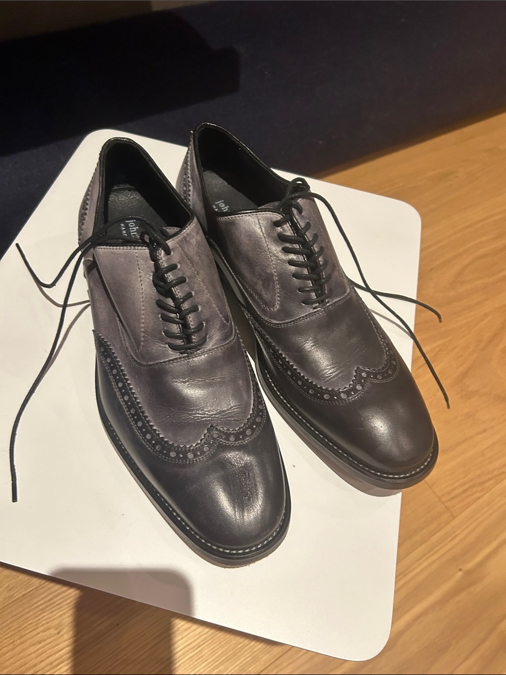 John Varvatos Black and Gray Wingtip Oxfords